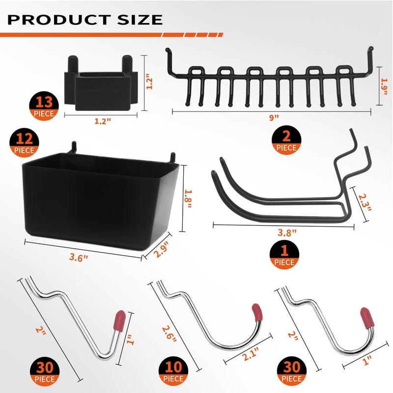 Calx 338PCS Pegboard Hooks Organizer Kit, Fit 1/8 or 1/4 inch Peg Board with Storage Bins, Pegboard Assortment Hooks Accessories Tool Hanging Storage for Garage, Kitchen, Bathroom (338) - Image 4